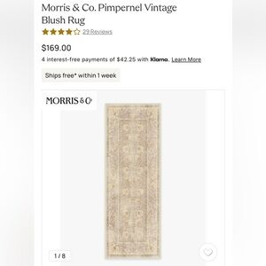 Ruggable Morris & Co. Pimpernel Vintage Blush 2.5’x7’ Runner Rug COVER ONLY